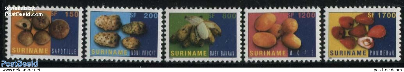 Suriname, Republic 2001 Fruits 5v, Mint NH, Nature - Fruit - Obst & Früchte
