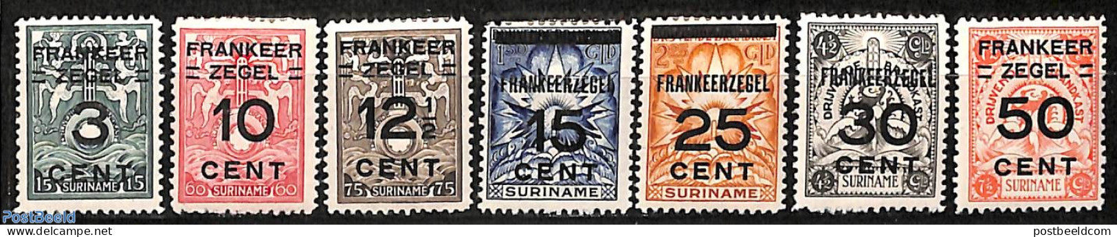 Suriname, Colony 1927 Floating Safe Overprints 7v, Unused (hinged), Transport - Fire Fighters & Prevention - Sapeurs-Pompiers