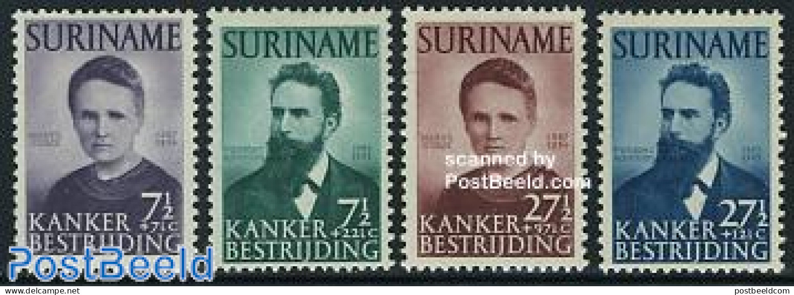 Suriname, Colony 1950 Rontgen/curie 4v, Mint NH, Health - History - Science - Health - Nobel Prize Winners - Atom Use .. - Nobel Prize Laureates