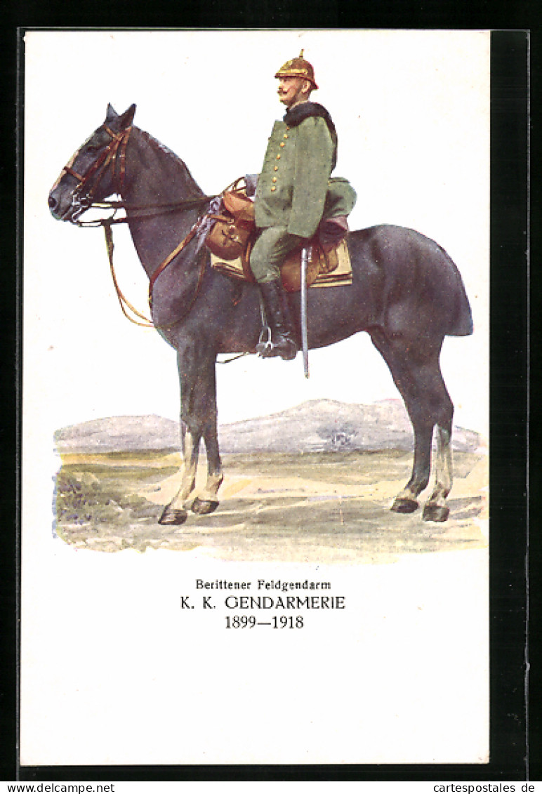 AK 75 Jahre Österr. Gendarmerie 1849 - 1924, Berittener Feldgendarm, K. K. Gendarmerie 1899-1918  - Policia – Gendarmería