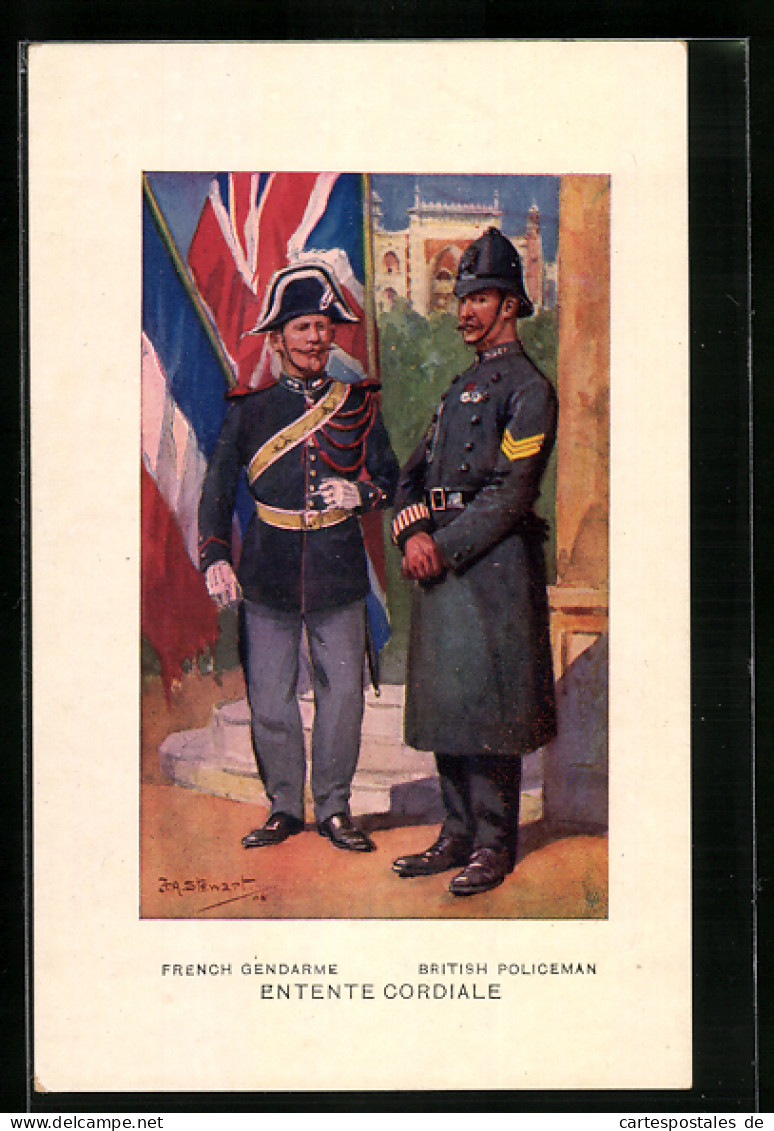 Künstler-AK French Gendarme, British Policeman, Entente Cordiale  - Policia – Gendarmería