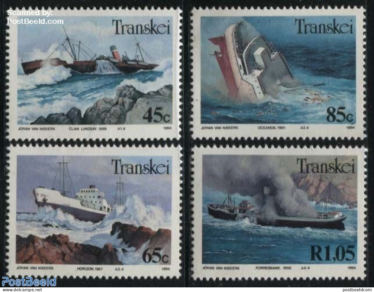 South Africa, Transkei 1994 Ships Wrecks 4v, Mint NH, History - Transport - Ships And Boats - Disasters - Ships