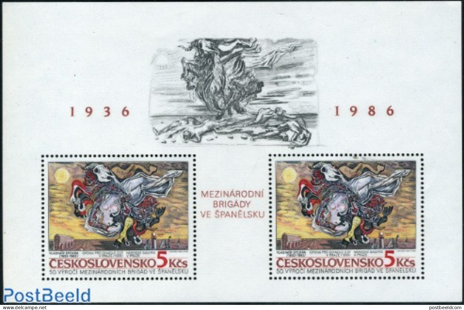 Czechoslovkia 1986 International Brigade Spain S/s, Mint NH, Art - Modern Art (1850-present) - Andere & Zonder Classificatie