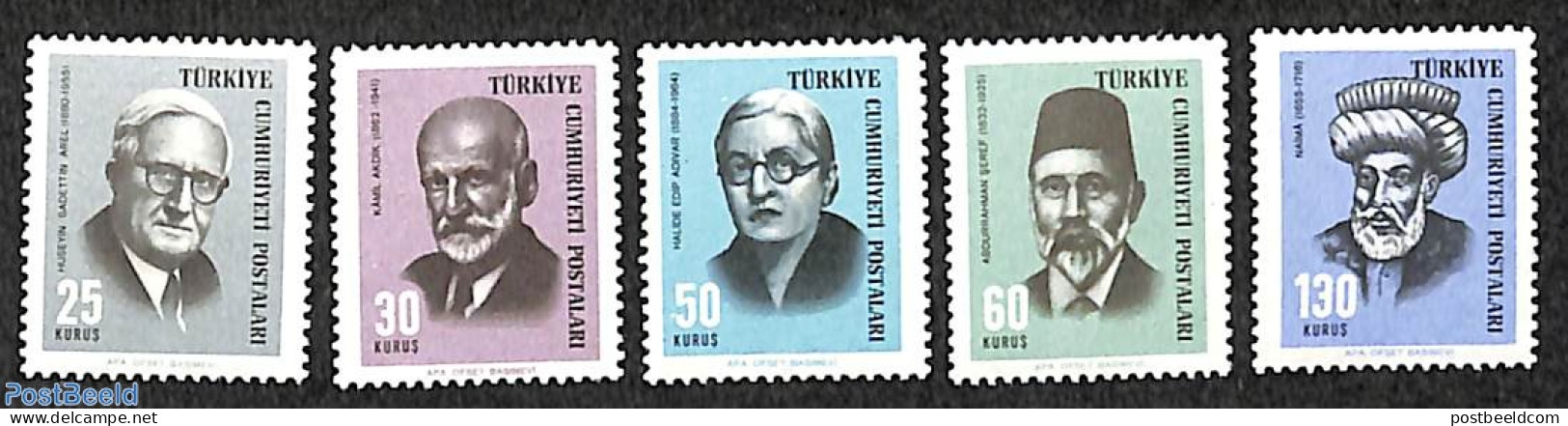 Türkiye 1966 Famous Persons 5v, Mint NH, Performance Art - Music - Art - Authors - Sonstige & Ohne Zuordnung