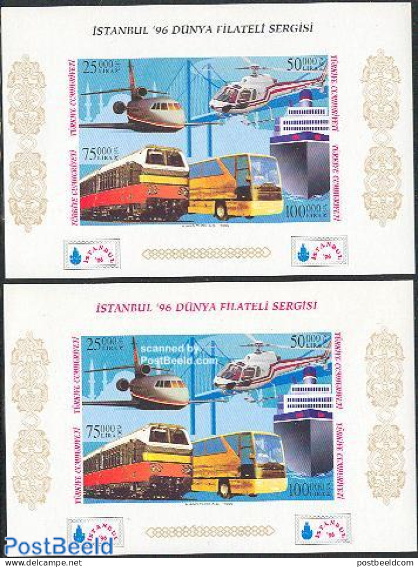 Türkiye 1996 Istanbul 96, 2 S/s (1 With Red, 1 With Black Text), Mint NH, Transport - Automobiles - Helicopters - Air.. - Andere & Zonder Classificatie