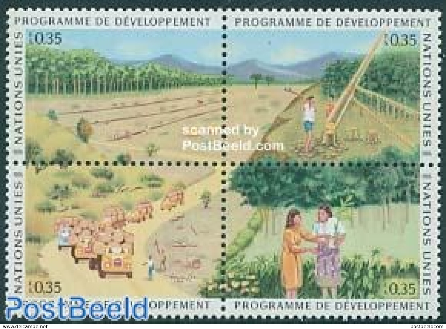 United Nations, Geneva 1986 Development Program 4v [+], Mint NH, Nature - Transport - Various - Trees & Forests - Auto.. - Rotary, Lions Club