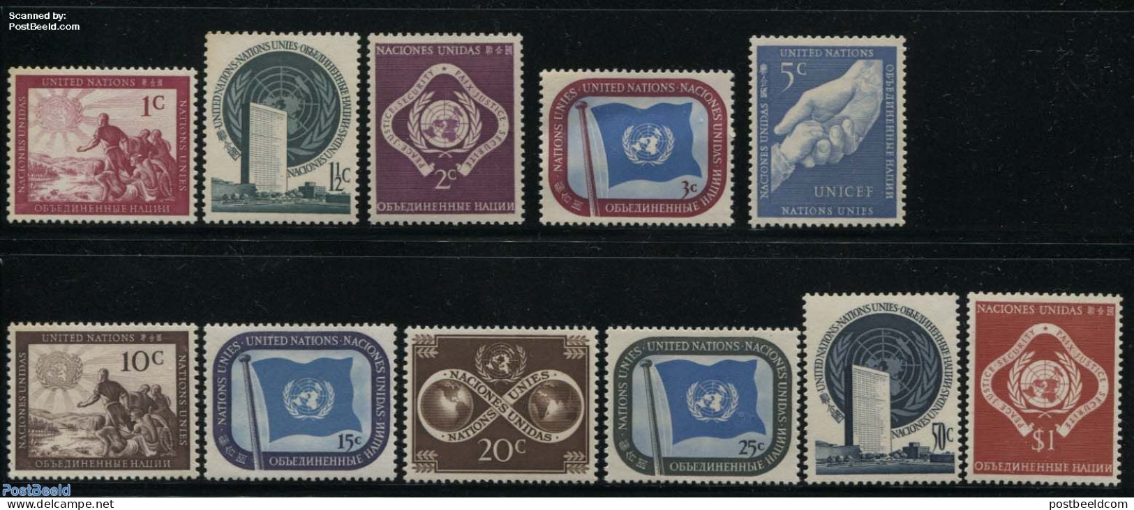 United Nations, New York 1951 Definitives 11v, Mint NH, History - Flags - U.P.U. - U.P.U.