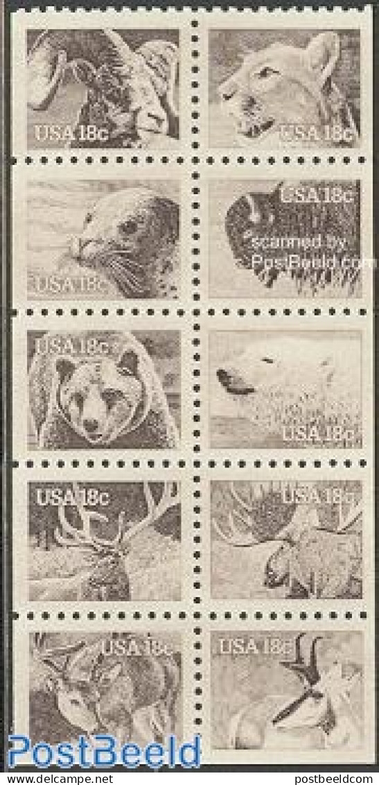 United States Of America 1981 Animals 10v [++++] (booklet Pane), Mint NH, Nature - Animals (others & Mixed) - Bears - .. - Unused Stamps