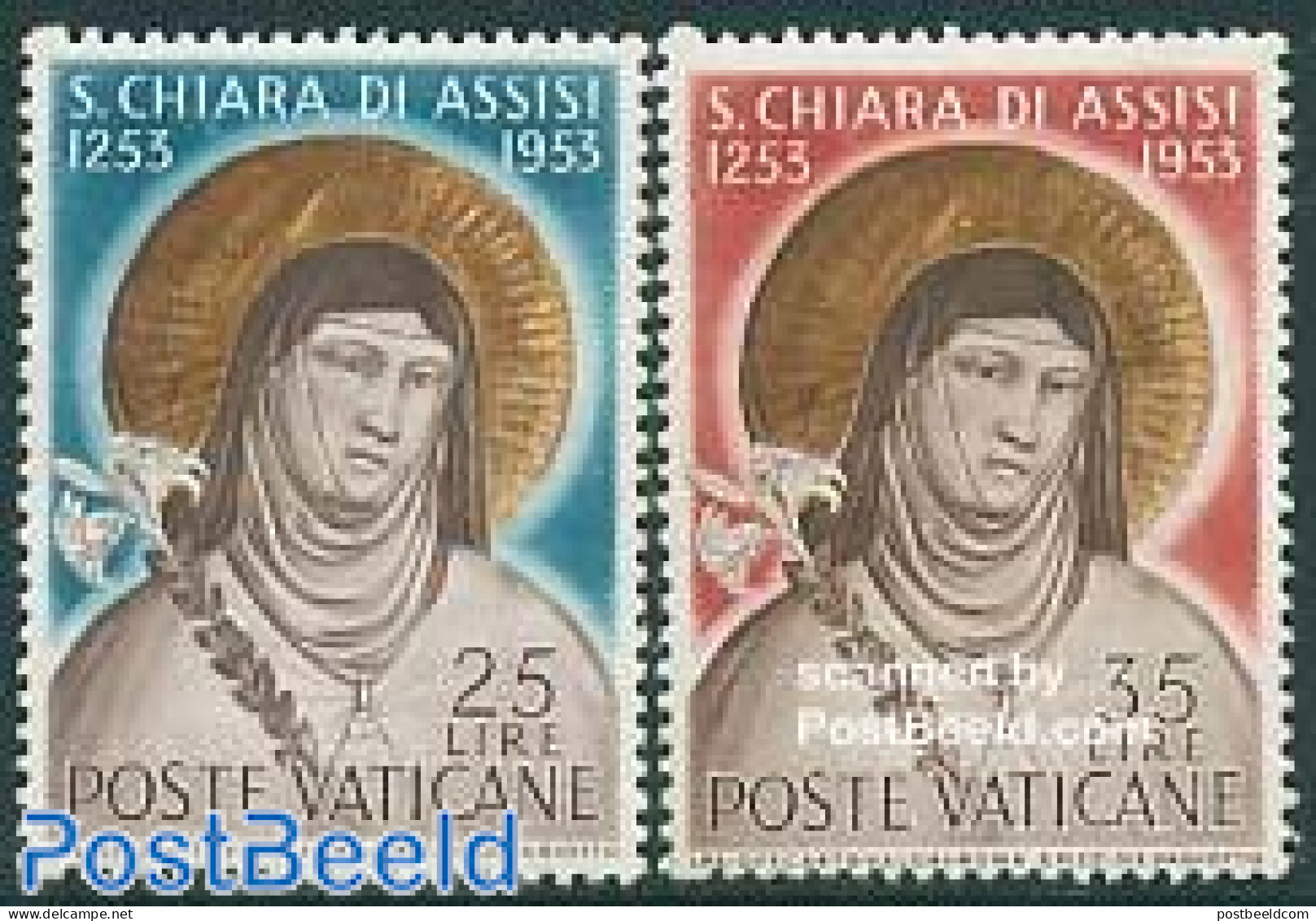 Vatican 1953 Clara Of Assisi 2v, Mint NH, Religion - Religion - Neufs