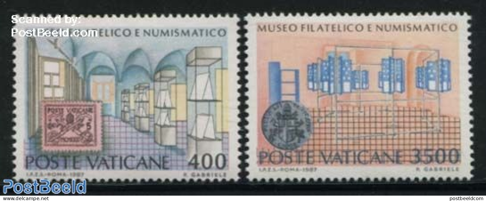 Vatican 1987 Philatelic & Numismatic Museum 2v, Mint NH, Various - Stamps On Stamps - Money On Stamps - Art - Museums - Unused Stamps