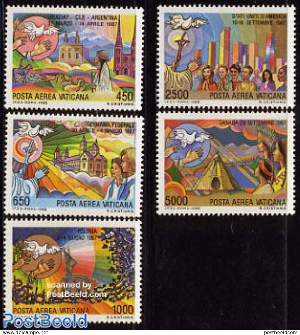 Vatican 1988 Pope Travels 5v, Mint NH, Religion - Churches, Temples, Mosques, Synagogues - Religion - Ongebruikt