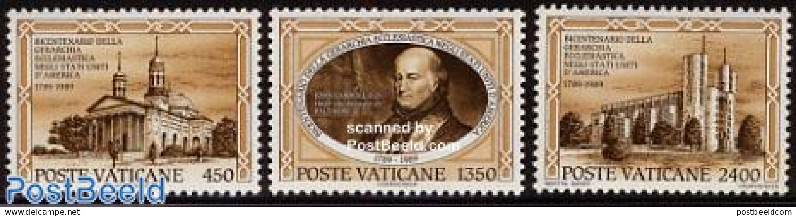 Vatican 1989 USA Catholic Diogese 3v, Mint NH, Religion - Churches, Temples, Mosques, Synagogues - Religion - Ongebruikt