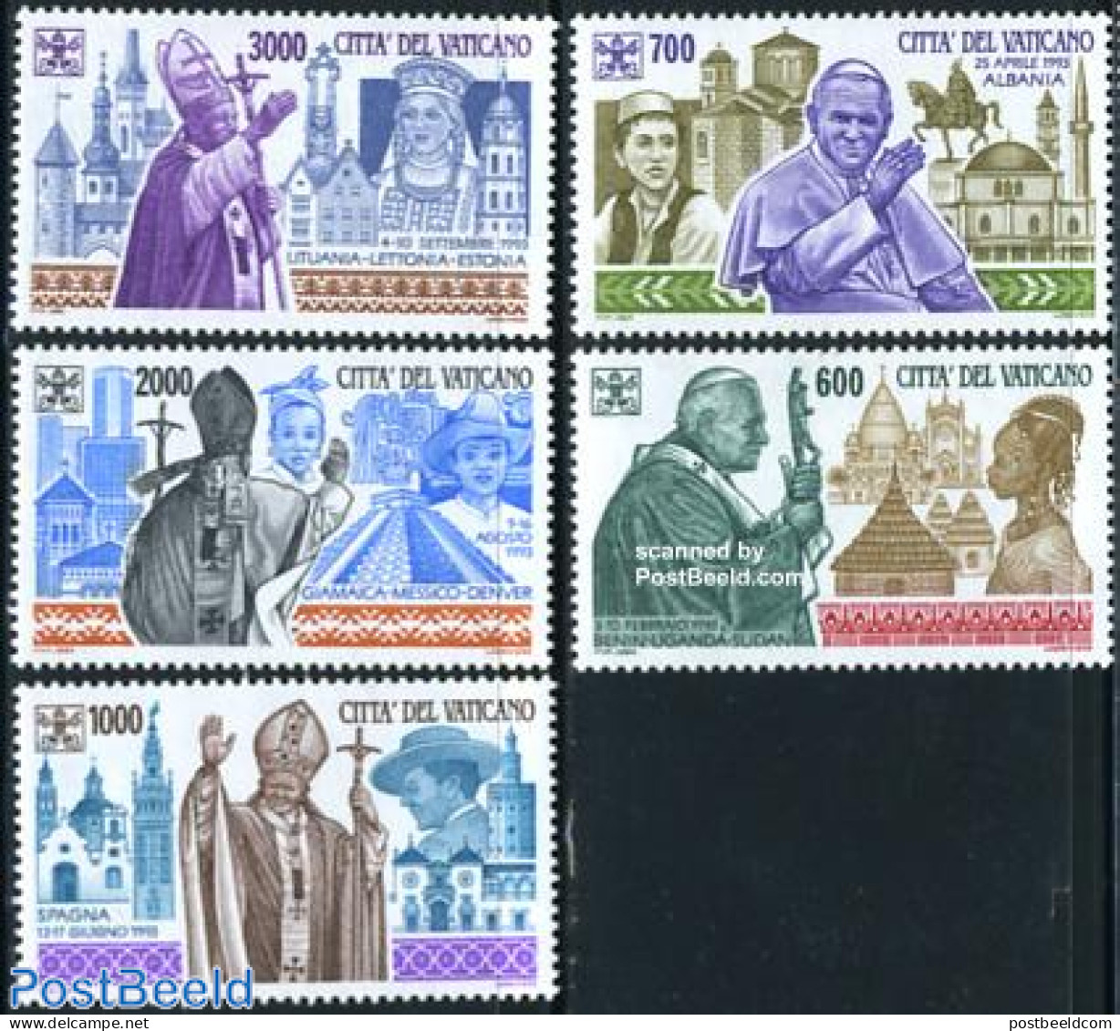 Vatican 1994 Pope World Travels 5v, Mint NH, Nature - Religion - Horses - Churches, Temples, Mosques, Synagogues - Pop.. - Unused Stamps