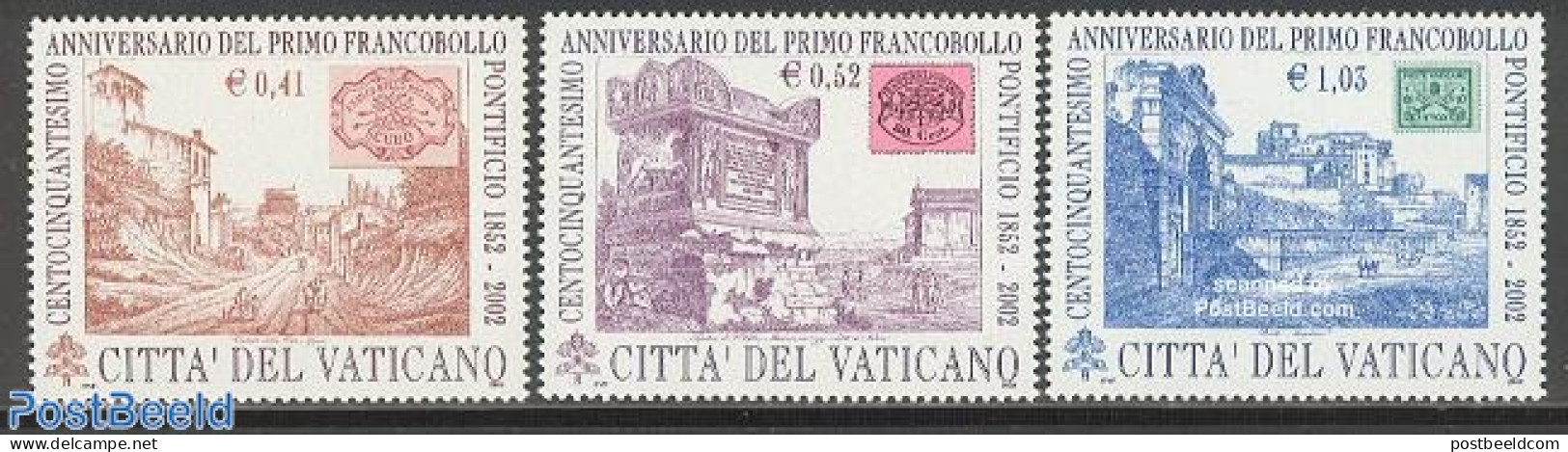 Vatican 2002 150 Years Stamps 3v, Mint NH, Stamps On Stamps - Neufs