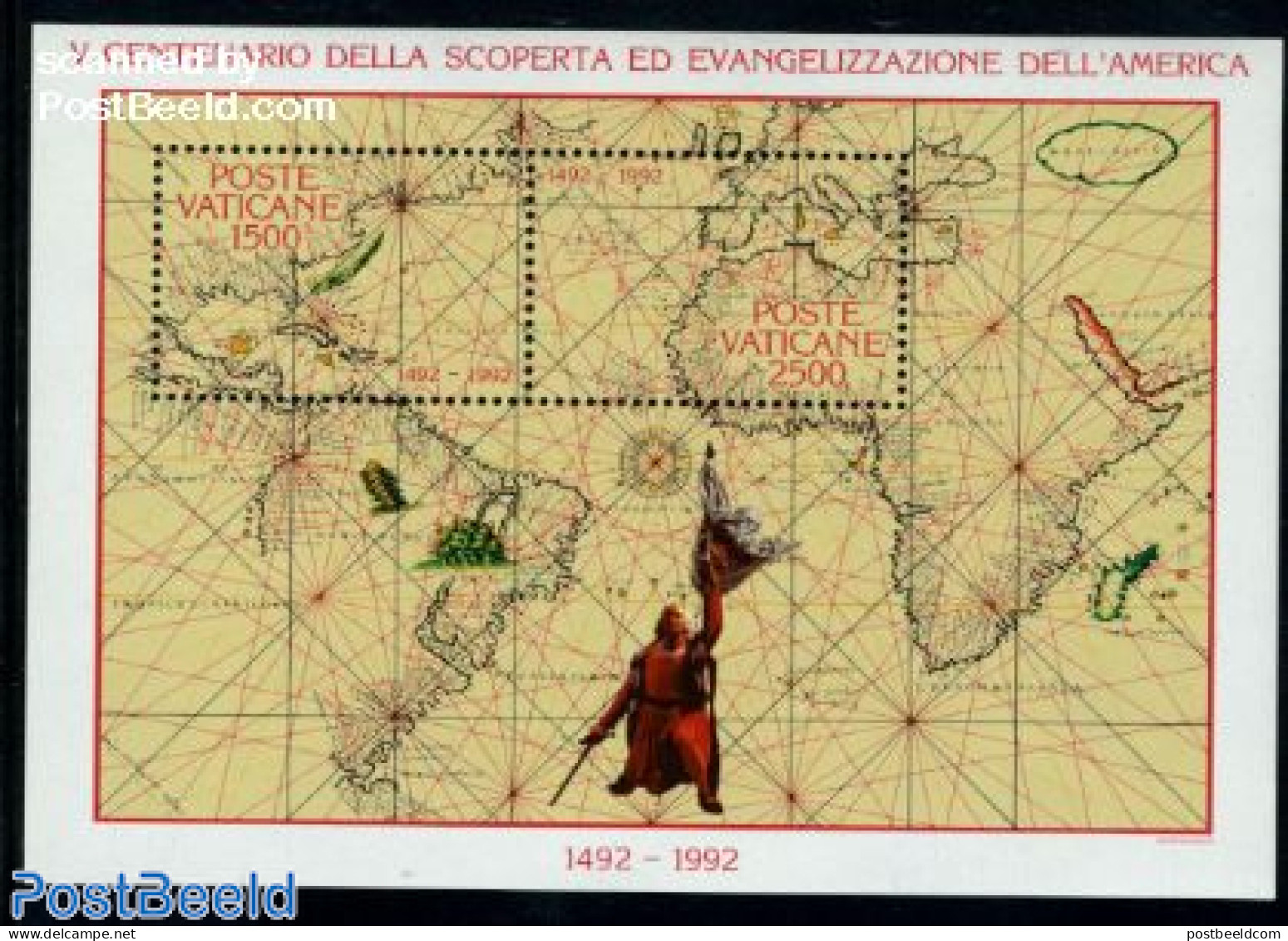 Vatican 1992 Discovery Of America S/s, Mint NH, History - Various - Explorers - Maps - Neufs