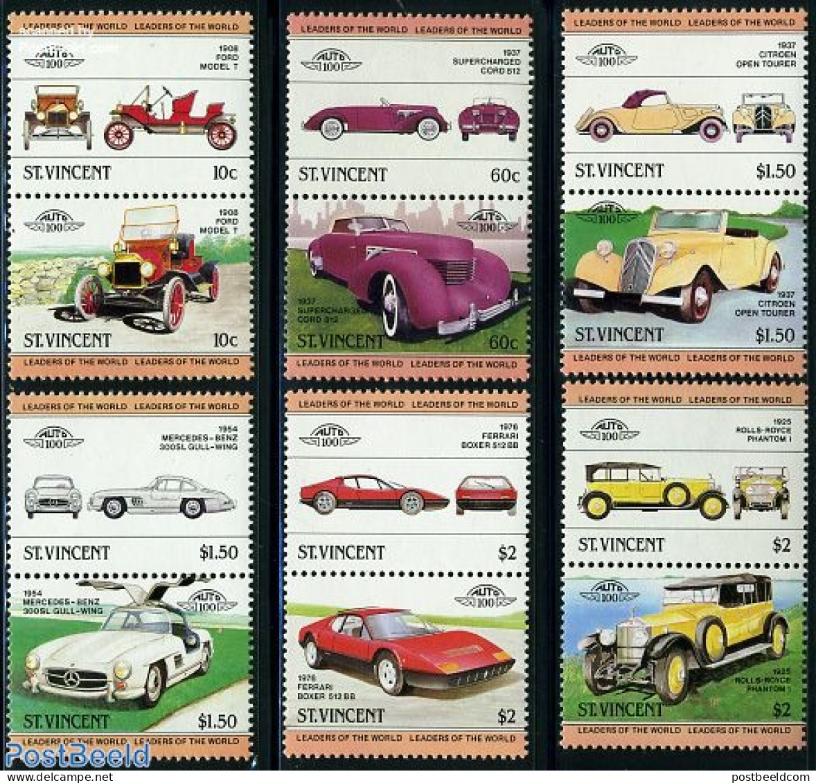 Saint Vincent 1983 Automobiles 6x2v [:] (Rolls Royce,Cord,Citroen,For, Mint NH, Transport - Automobiles - Ferrari - Voitures