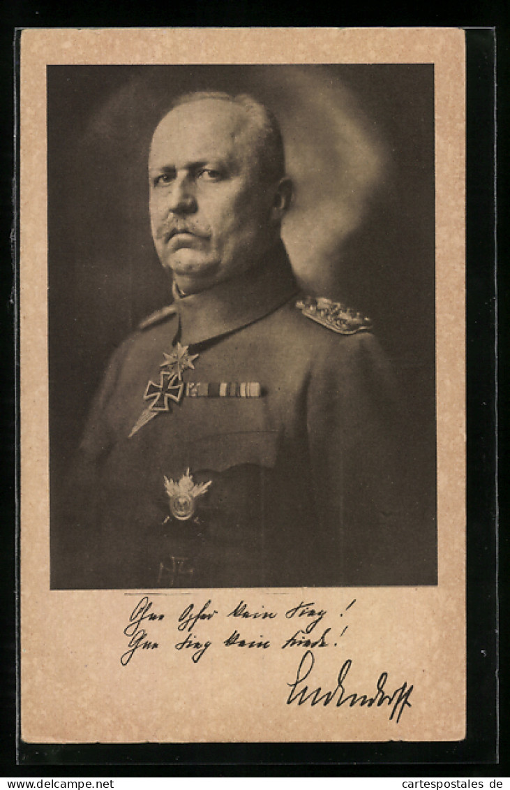 AK Portrait Von Erich Ludendorff In Uniform Mit Eisernen Kreuz Und Orden  - Historical Famous People