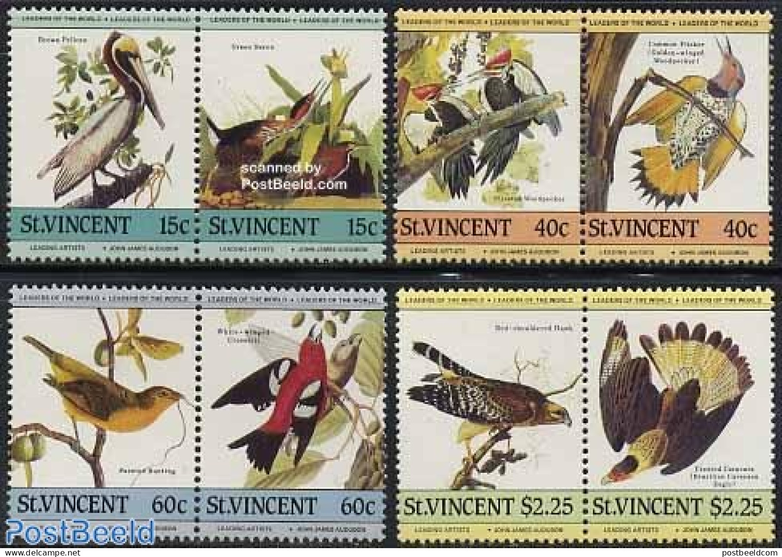Saint Vincent 1985 J.J. Audubon 4x2v [:], Mint NH, Nature - Birds - Woodpeckers - St.Vincent (1979-...)