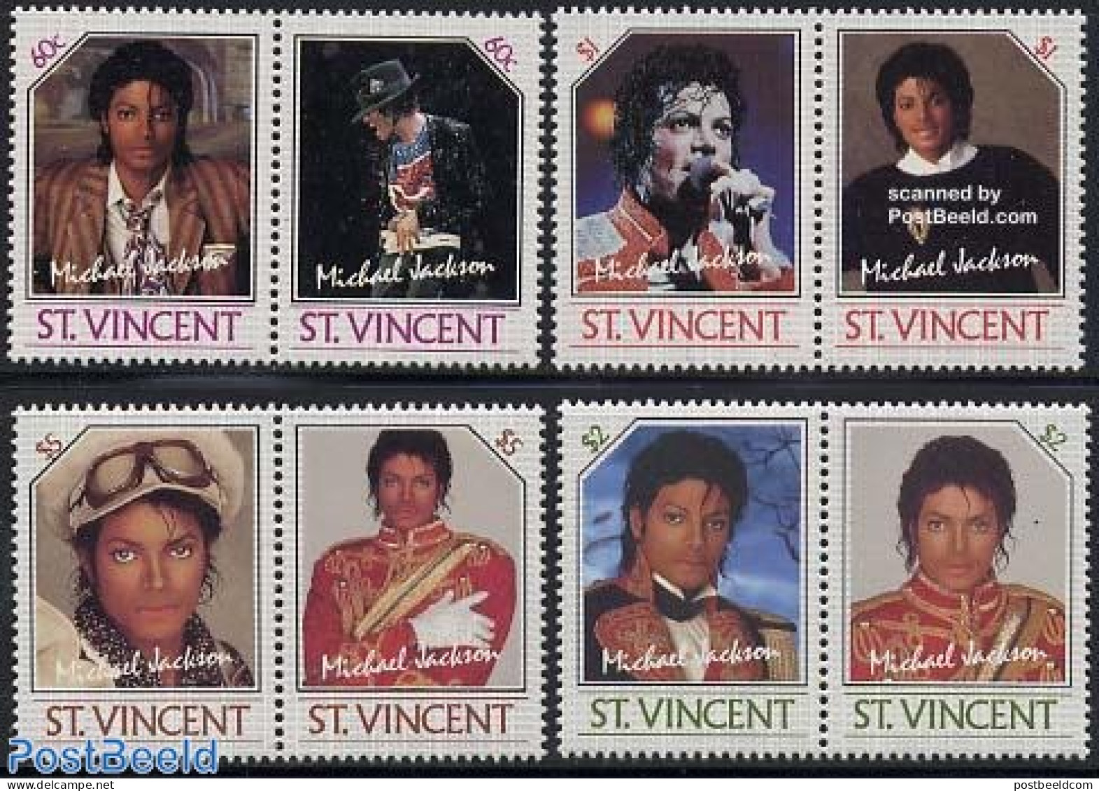 Saint Vincent 1985 Michael Jackson 4x2v [:], Mint NH, Performance Art - Michael Jackson - Music - Popular Music - Musique