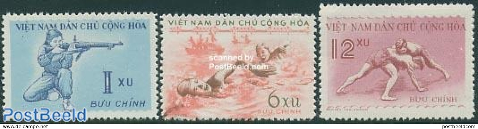 Vietnam 1959 Sports 3v, Mint NH, Sport - Boxing - Shooting Sports - Sport (other And Mixed) - Swimming - Boxen