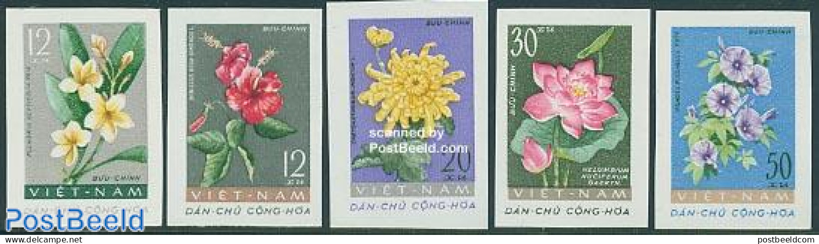 Vietnam 1962 Flowers 5v Imperforated, Mint NH, Nature - Flowers & Plants - Andere & Zonder Classificatie