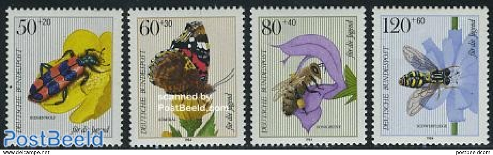 Germany, Federal Republic 1984 Youth, Insects 4v, Mint NH, Nature - Bees - Butterflies - Insects - Unused Stamps