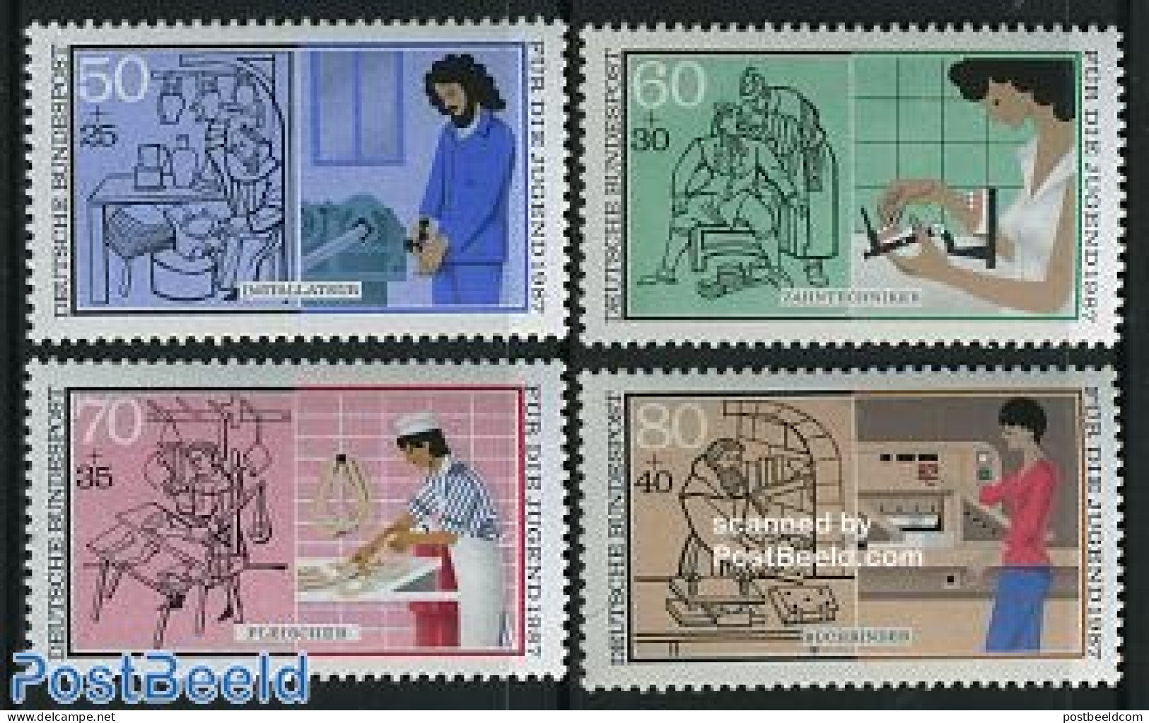 Germany, Federal Republic 1987 Welfare, Professions 4v, Mint NH, Health - Dentistry - Food & Drink - Health - Art - Bo.. - Ungebraucht