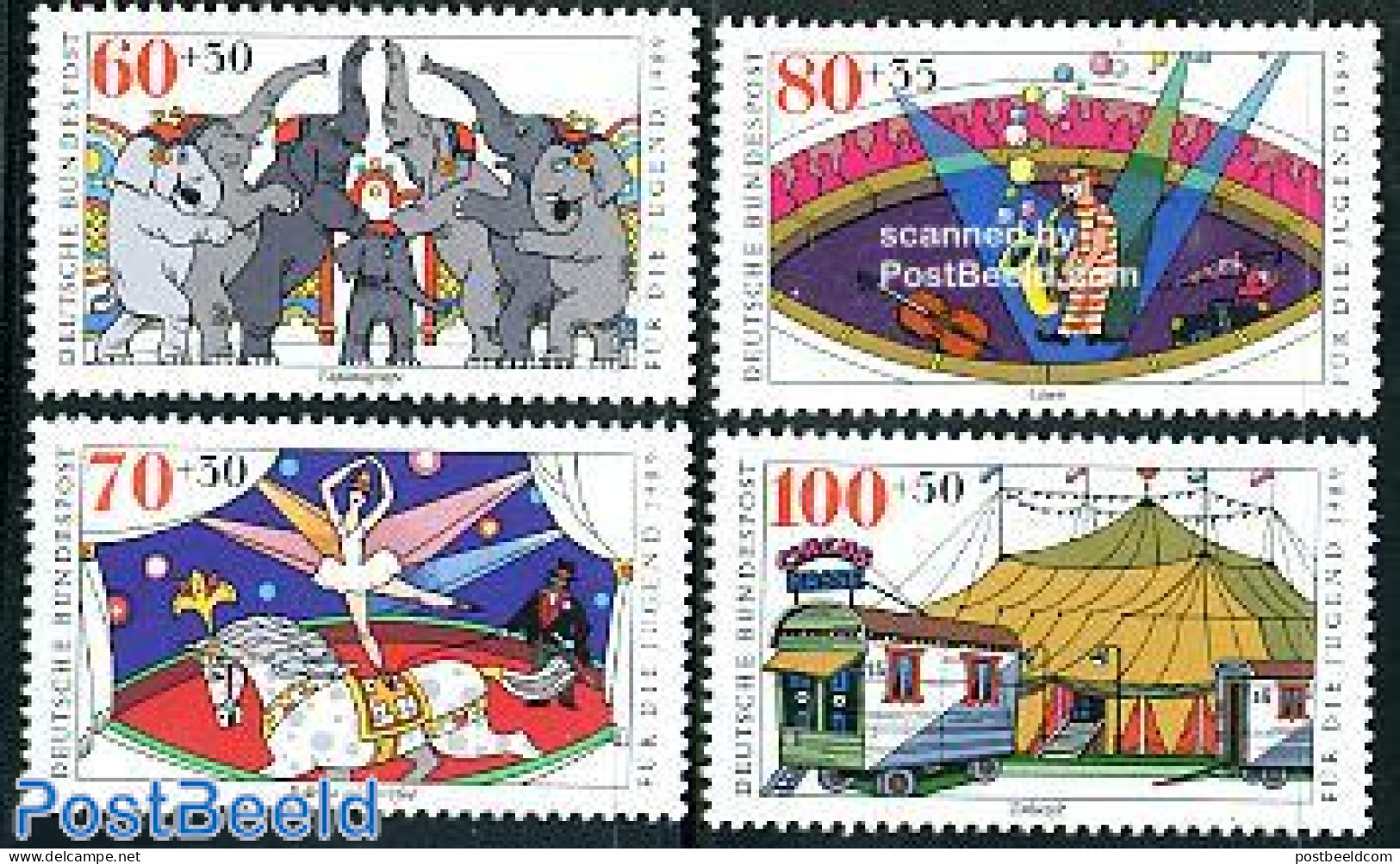 Germany, Federal Republic 1989 Youth, Circus 4v, Mint NH, Nature - Performance Art - Elephants - Horses - Circus - Mus.. - Ungebraucht