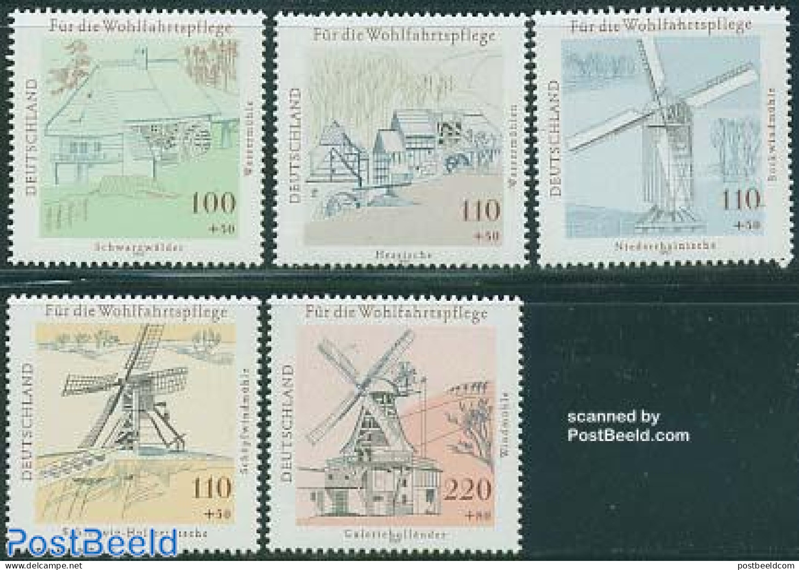 Germany, Federal Republic 1997 Windmills 5v, Mint NH, Various - Mills (Wind & Water) - Neufs