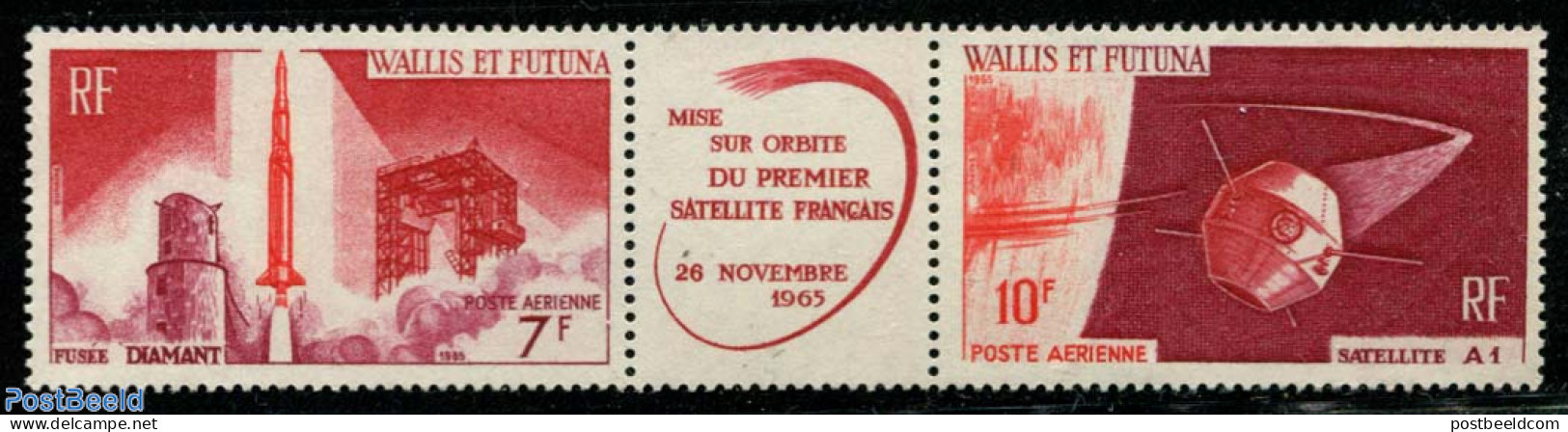 Wallis & Futuna 1966 First French Satellite 2v+tab [:T:], Mint NH, Transport - Various - Space Exploration - Joint Iss.. - Emissions Communes
