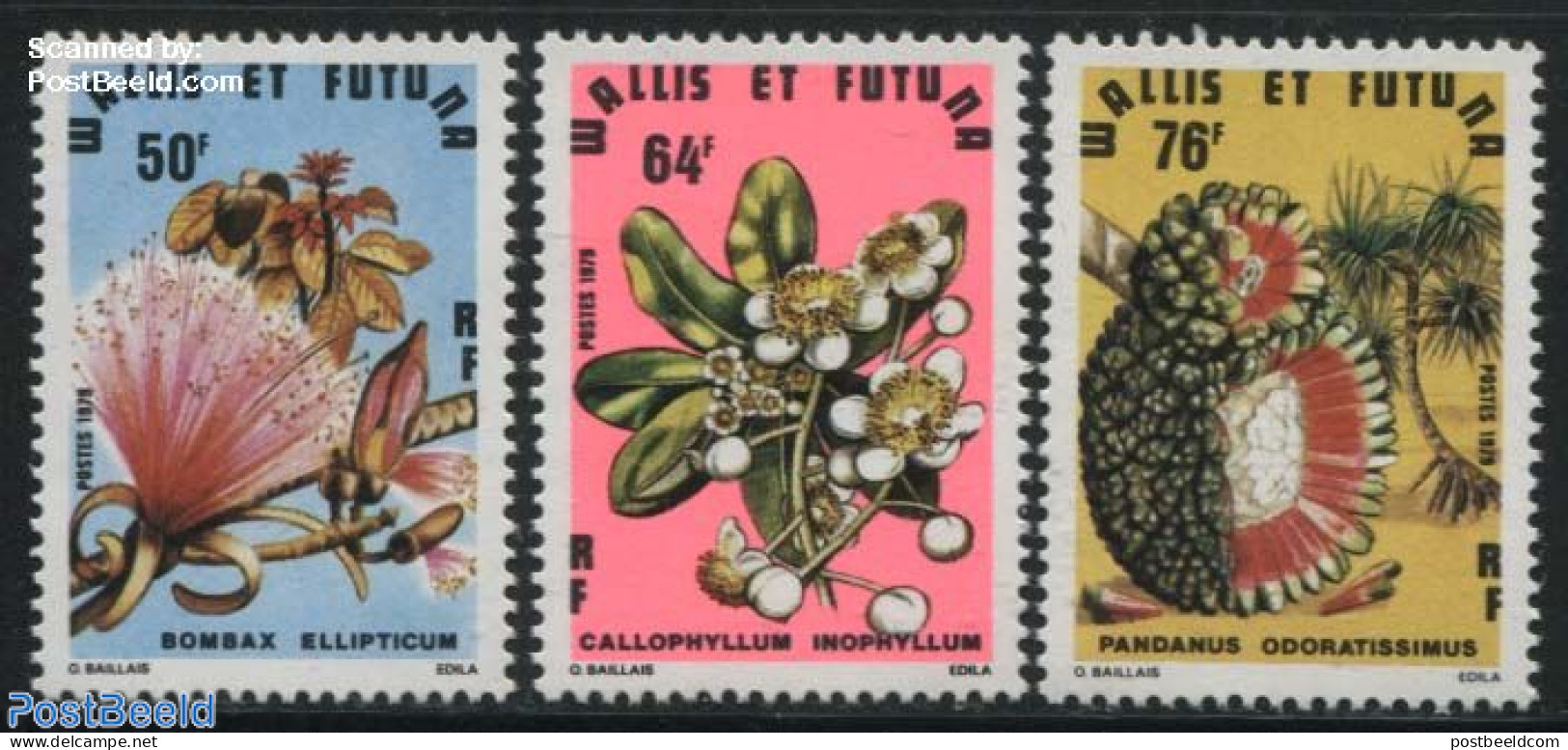 Wallis & Futuna 1979 Fruit And Flowers 3v, Mint NH, Nature - Flowers & Plants - Fruit - Obst & Früchte