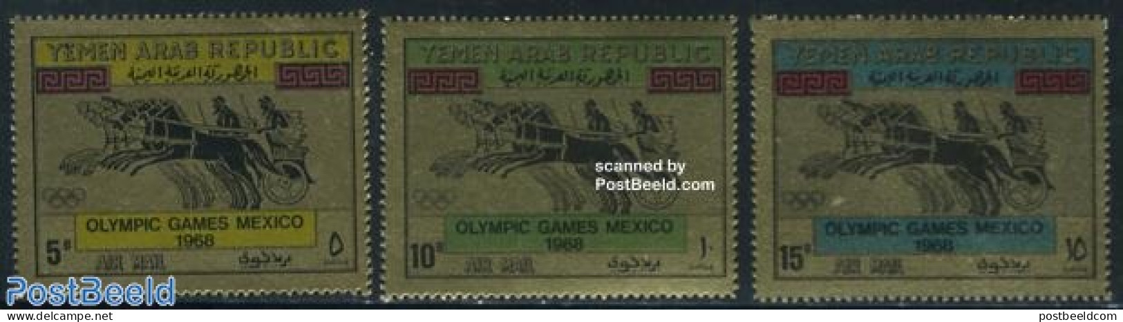 Yemen, Arab Republic 1968 Olympic Games 3v (gold), Mint NH, Nature - Sport - Horses - Olympic Games - Andere & Zonder Classificatie