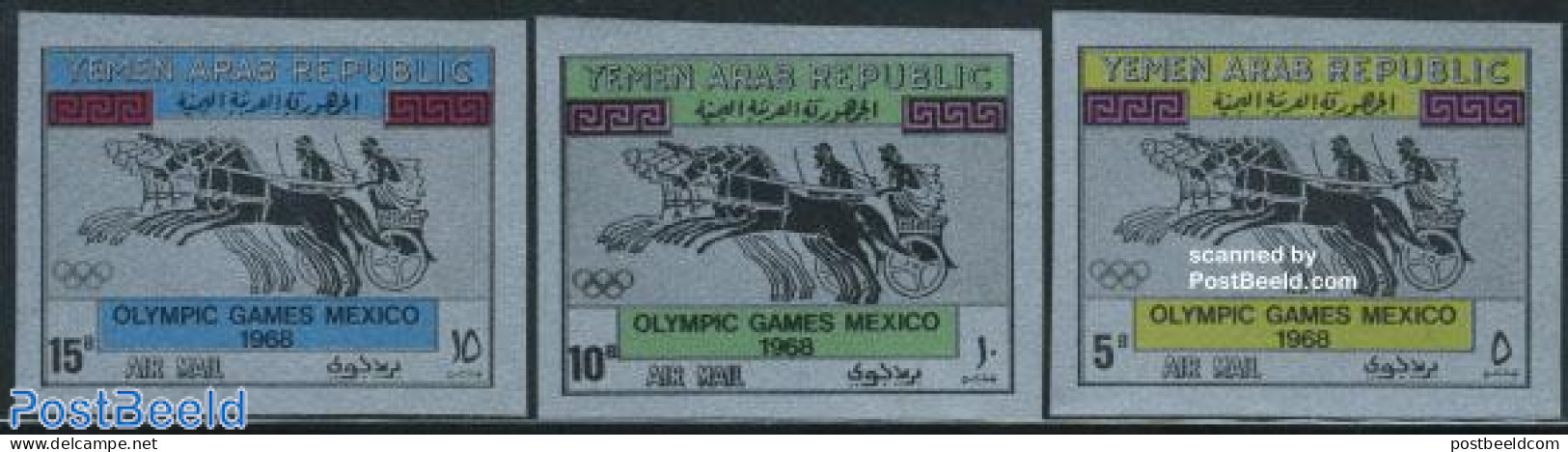 Yemen, Arab Republic 1968 Olympic Games 3v (silver), Mint NH, Nature - Sport - Horses - Olympic Games - Autres & Non Classés