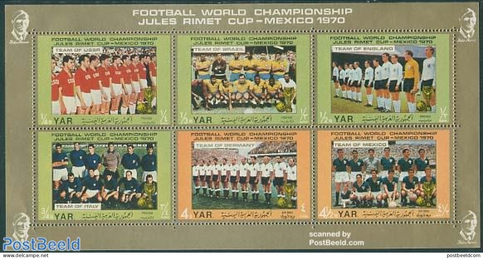 Yemen, Arab Republic 1970 World Cup Football 6v M/s, Mint NH, Sport - Football - Sonstige & Ohne Zuordnung