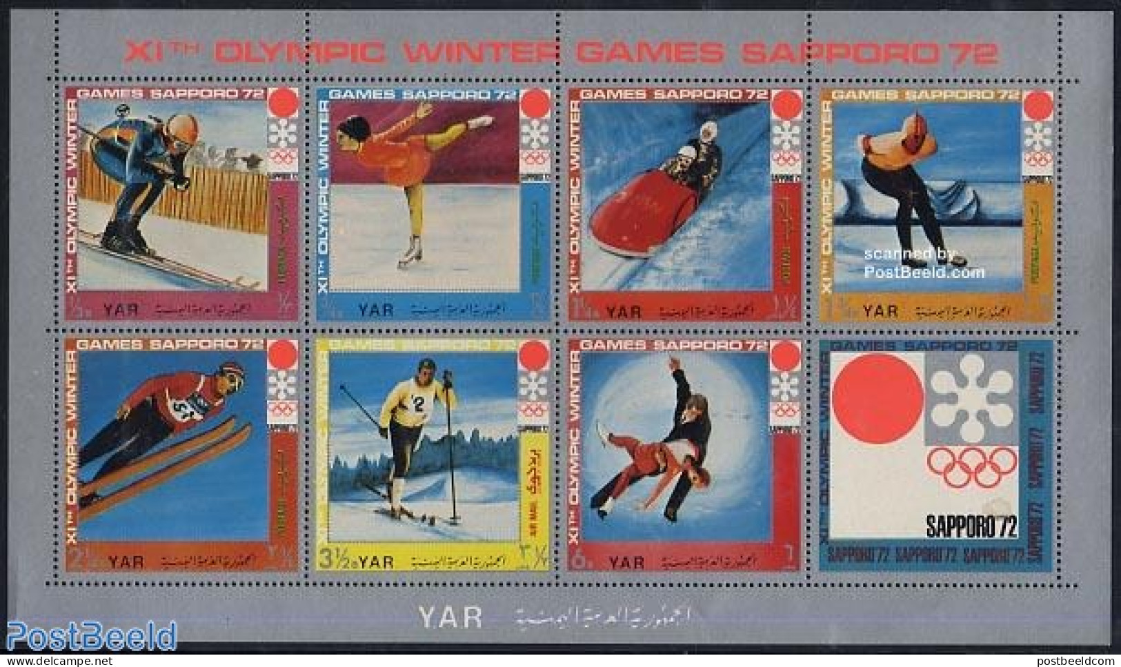 Yemen, Arab Republic 1971 Olympic Winter Games 7v M/s, Mint NH, Sport - (Bob) Sleigh Sports - Olympic Winter Games - S.. - Inverno