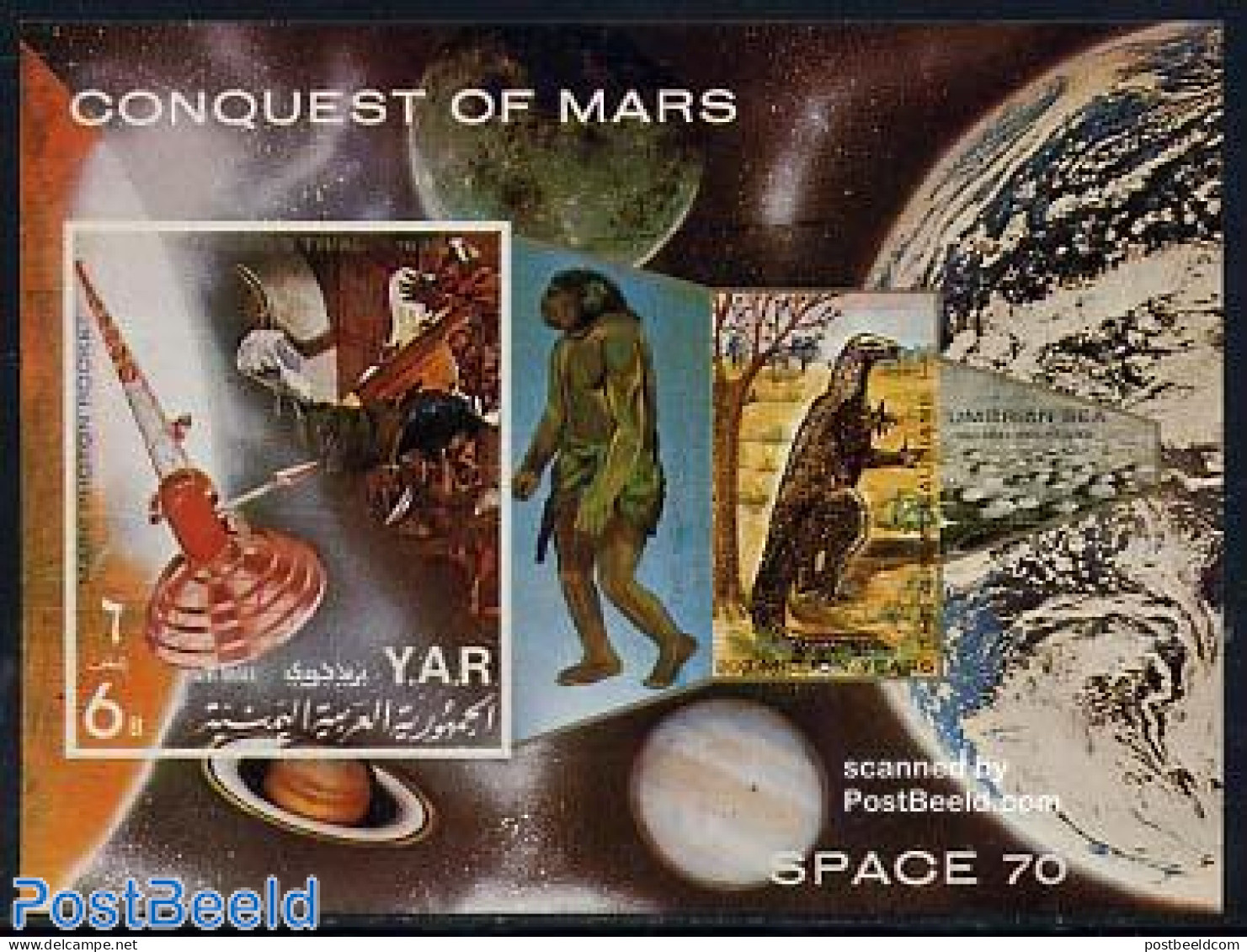 Yemen, Arab Republic 1971 Mars Conquest S/s Imperforated, Mint NH, Nature - Transport - Prehistoric Animals - Space Ex.. - Préhistoriques