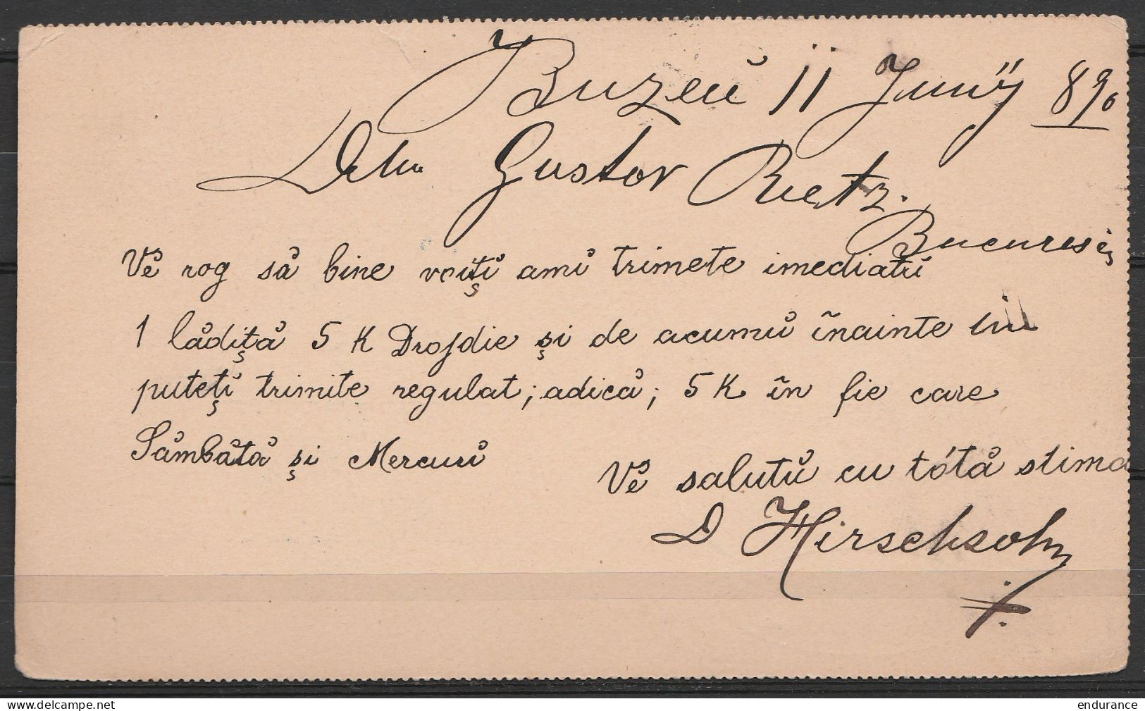 Roumanie - CP EP 5b Càd BUZEU /24 JUN 1890 Pour BUCURESTI (Bucarest) - Càd Arrivée BUCURESTI /25 JUN 1890 - Postal Stationery