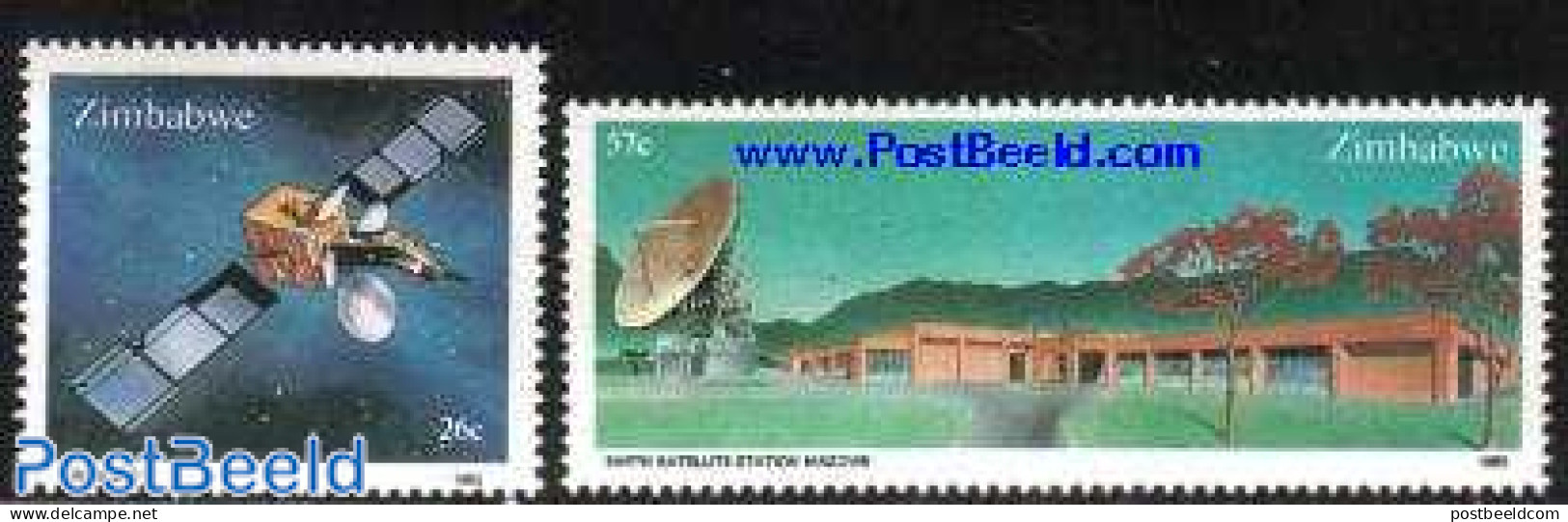 Zimbabwe 1985 Satellite Station 2v, Mint NH, Science - Transport - Telecommunication - Space Exploration - Télécom