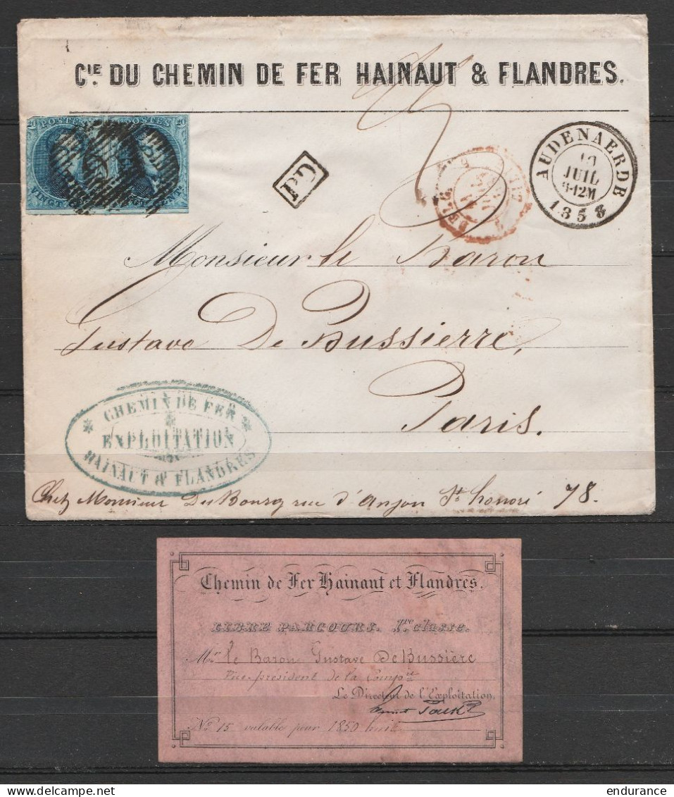 RR ! L. Entête Cie Chemin De Fer Hainaut & Flandres Affr. N°11A (paire) P9 Càd AUDENAERDE /10 JUIL 1858 (une Des Premièr - 1858-1862 Médaillons (9/12)