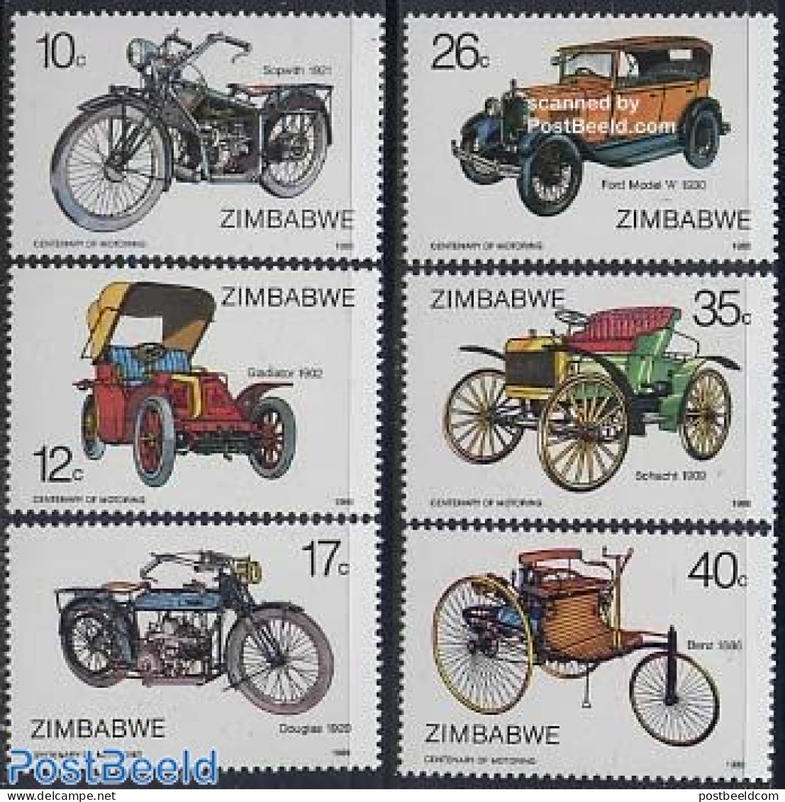 Zimbabwe 1986 Motorcycles & Automobiles 6v, Mint NH, Transport - Automobiles - Motorcycles - Auto's