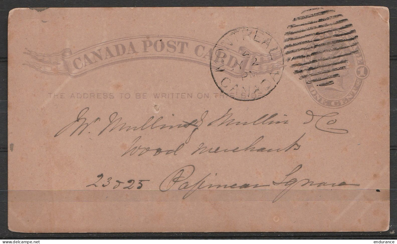 Canada Post Card 1c Càd MONTREAL /JY 2 1886 Pour PAPINEAU - 1860-1899 Reinado De Victoria