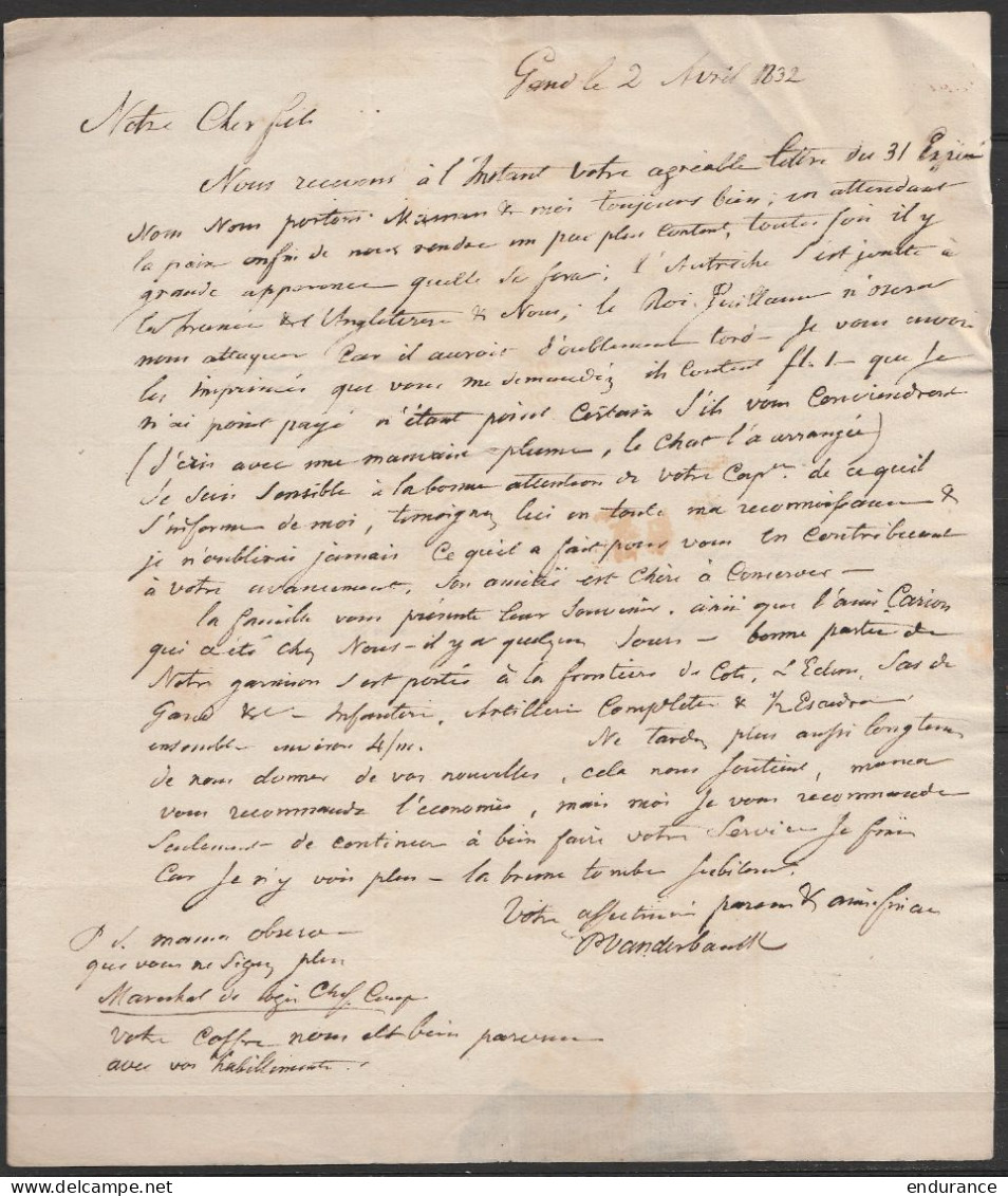 Lot De 5 Lettres Datée 1832 De GAND De Parents à Leur Fils Militaire Au Régiment De Chasseurs à Cheval à KERMT, ERPS Et  - 1830-1849 (Belgio Indipendente)