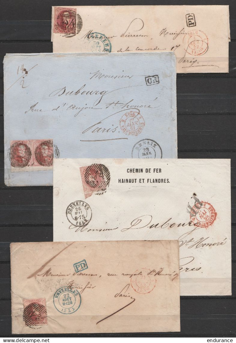 Lot 17 Lettres Chemin De Fer Hainaut & Flandres De BRUXELLES, GAND Et MONS Pour PARIS - Affr.N°7;8;…12A - Entre 1852 Et  - 1858-1862 Medaillons (9/12)