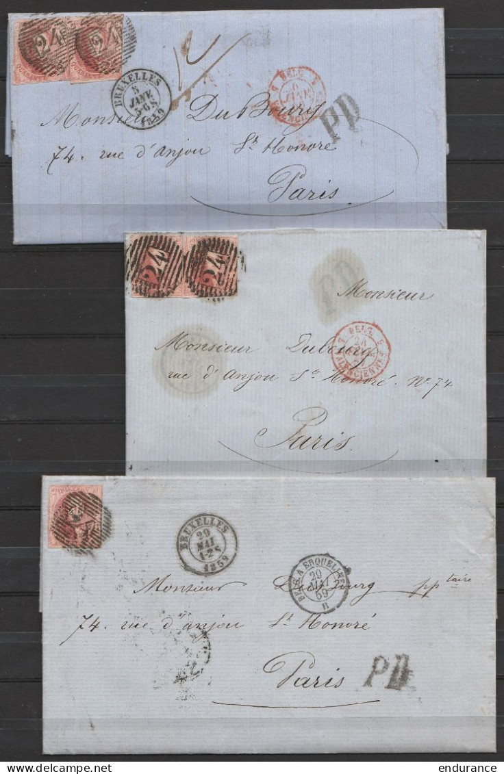 Lot 17 Lettres Chemin De Fer Hainaut & Flandres De BRUXELLES, GAND Et MONS Pour PARIS - Affr.N°7;8;…12A - Entre 1852 Et  - 1858-1862 Medallions (9/12)