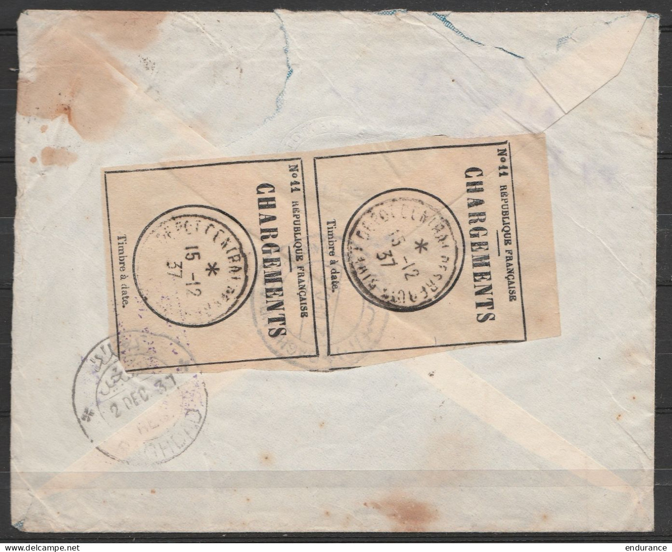 L. Recom. BAGHDAD AS-SAMAWAL (timbre Décollé) 1937 Pour JUMET - Griffes "SERVICE POSTAL Français / Correspondance Retard - Covers & Documents
