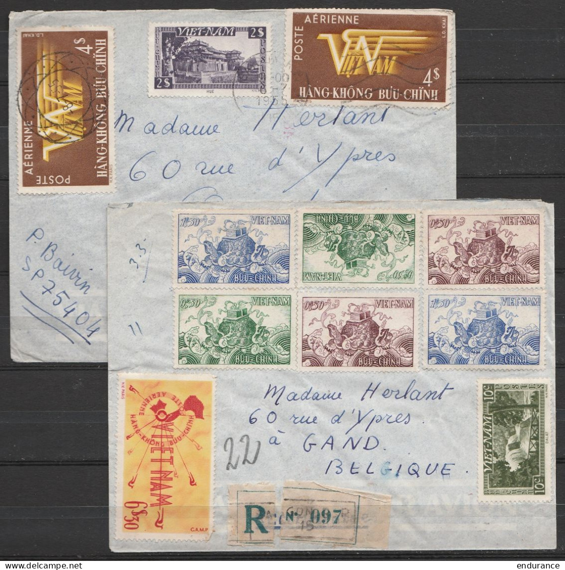 Vietnam - Lot 5 L. De SAIGON Pour Mme Herlant à GAND 1955 (recom., Obl Diamant) - Musicals