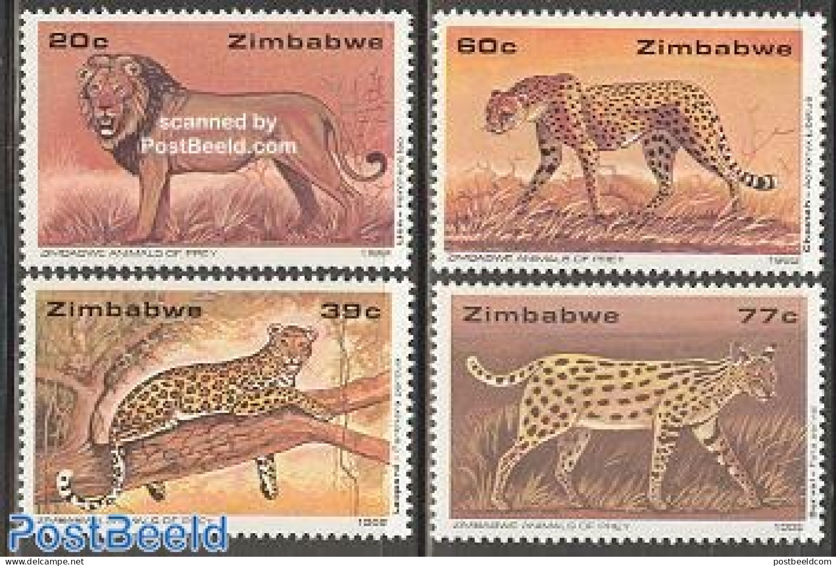 Zimbabwe 1992 Animals 4v, Mint NH, Nature - Animals (others & Mixed) - Cat Family - Zimbabwe (1980-...)