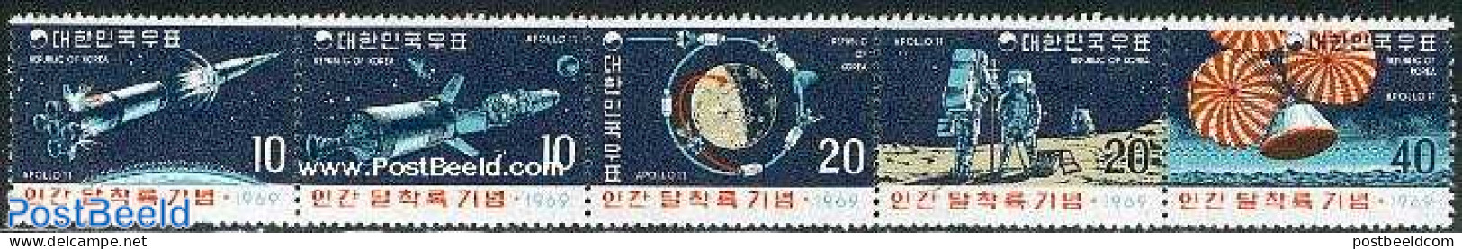 Korea, South 1969 Apollo 11 5v [::::], Mint NH, Transport - Space Exploration - Corée Du Sud