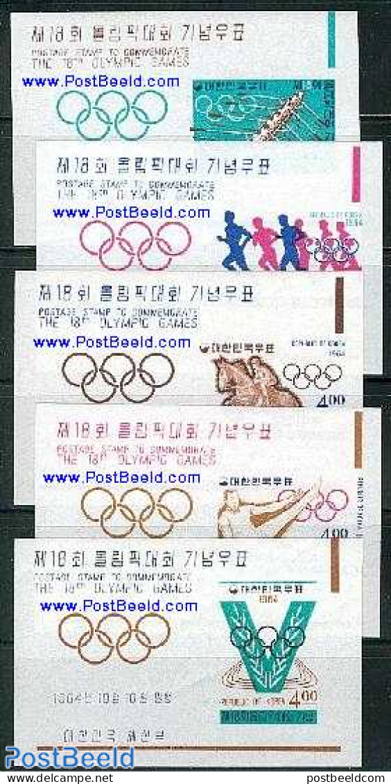 Korea, South 1964 Olympic Games Tokyo 5 S/s, Mint NH, Nature - Sport - Horses - Gymnastics - Kayaks & Rowing - Olympic.. - Gymnastik