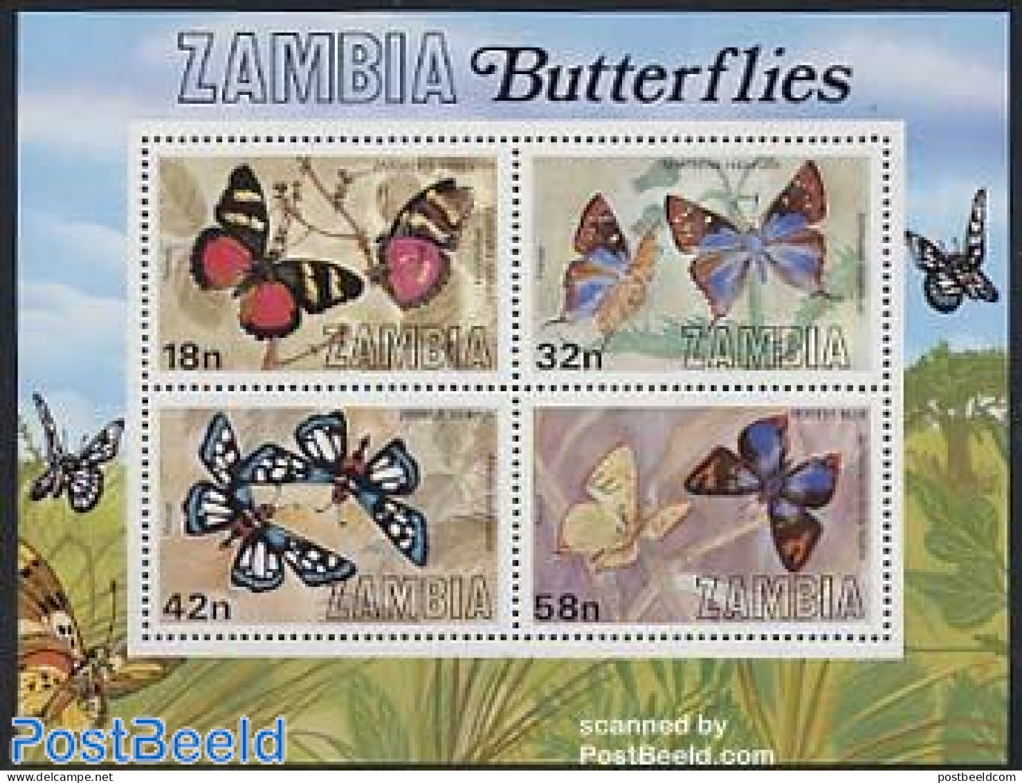 Zambia 1980 Butterflies S/s, Mint NH, Nature - Butterflies - Zambia (1965-...)